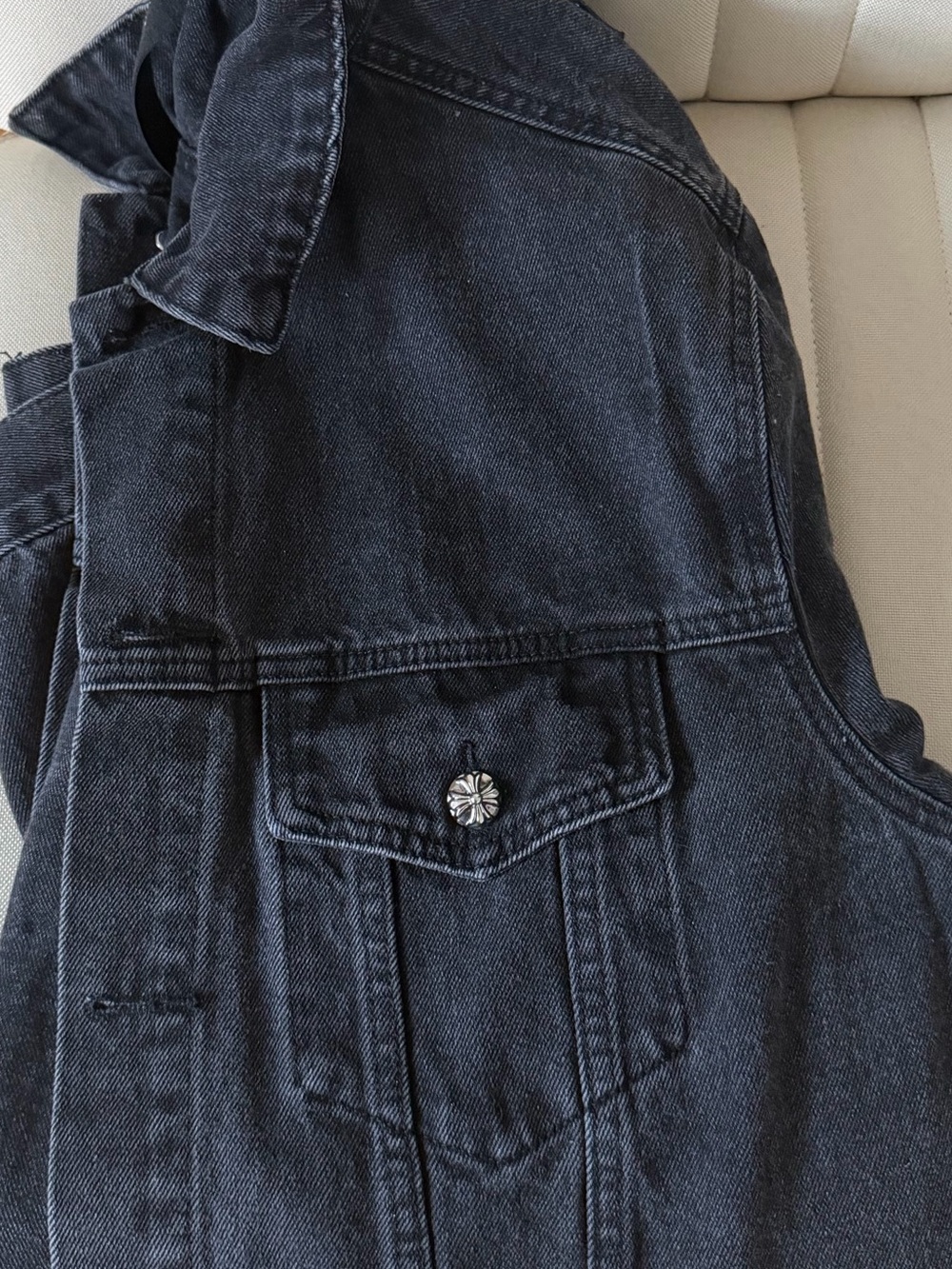 Chrome Hearts Forever Black Back Patch Black Denim Jean Jacket Men's Size XL - Picture 3 of 5